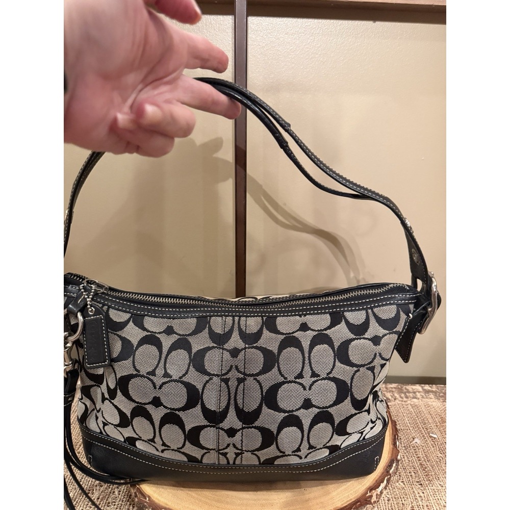 Vintage Y2K COACH Signature Canvas Leather East West Shoulder Bag Black Grey HTF